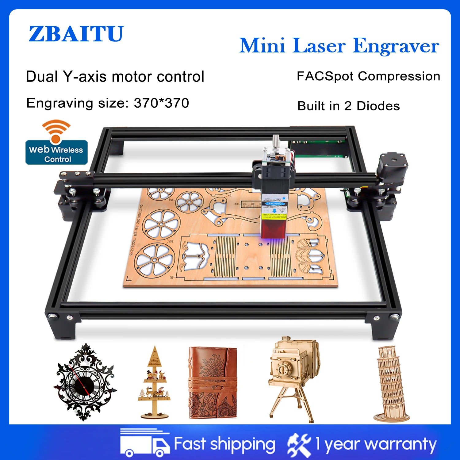 ZBAITU Portable Laser Engraver Mini DIY Engraving Machine Compressed Spot High Precision Small Cutter Tools for Logo Craft Ideas