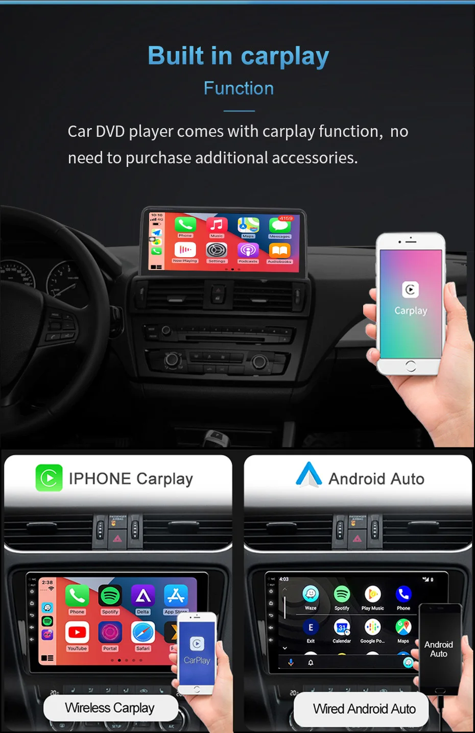 Беспроводная Автомагнитола Carplay Android 11 стерео Мультимедиа для BMW 1 серии E87 E81 E82 E88