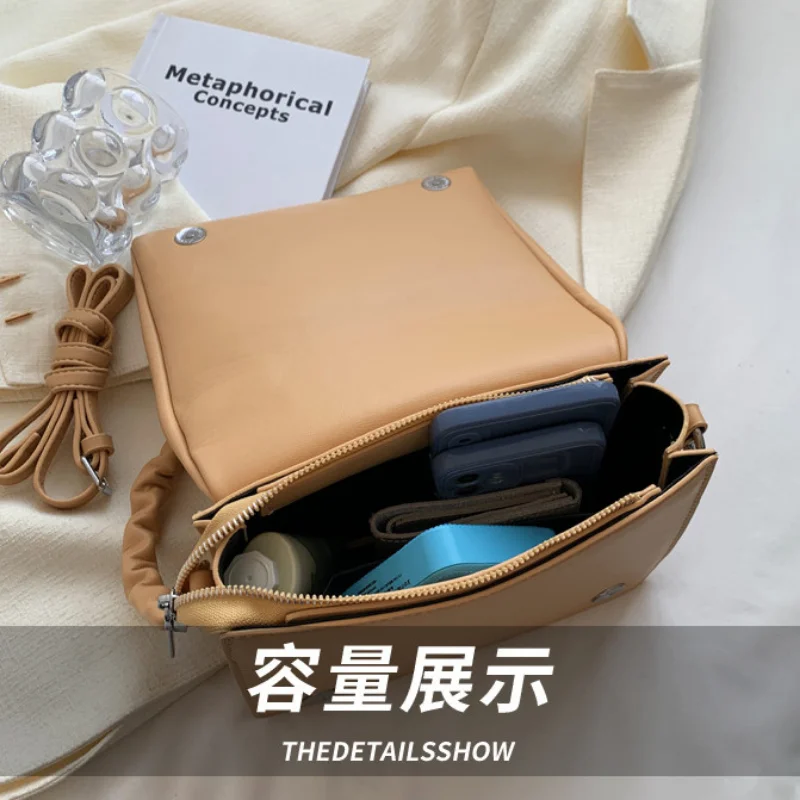 Women's Retro Fashion Ringer PU Fold Hand Bags for Women Simple Luxury Sac Shoulder Small Square Underarm Bolsa Feminina Handbag