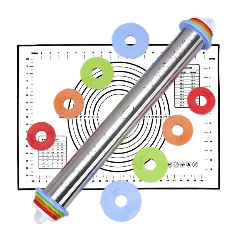 

17 дюймов Регулируемый Толщина кольца кондитерский коврик для выпечки печенья Fondant (сахарная) тесто для выпечки, пиццы скалка для выпечки мат...