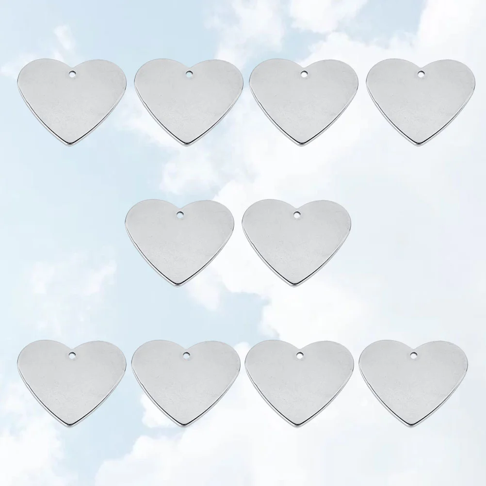 

10 Pcs Jewelry Tags Metal Dog Tag ID Name Tags Heart-shaped Blank Stamping Pendant Blank Stamping Tag Metal Heart Charm