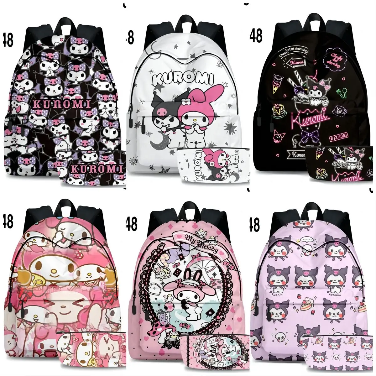 

Sanrio Anime My Melody Kuromi Cinnamoroll Student Bag Backpack Parent-child Lightweight Tarp Backpacks for Children Kawaii Toys