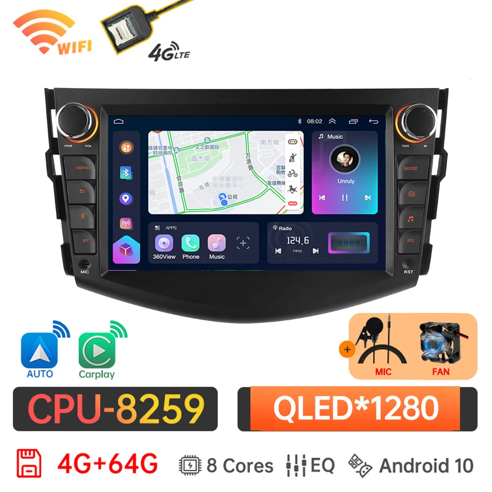 

Мультимедийный плеер для Toyota RAV4 Rav 4 2005-2013, навигация для Carplay, GPS, стерео, Android 12, автомобильное радио, 4G, Wi-Fi, 2 Din, DSR, стерео