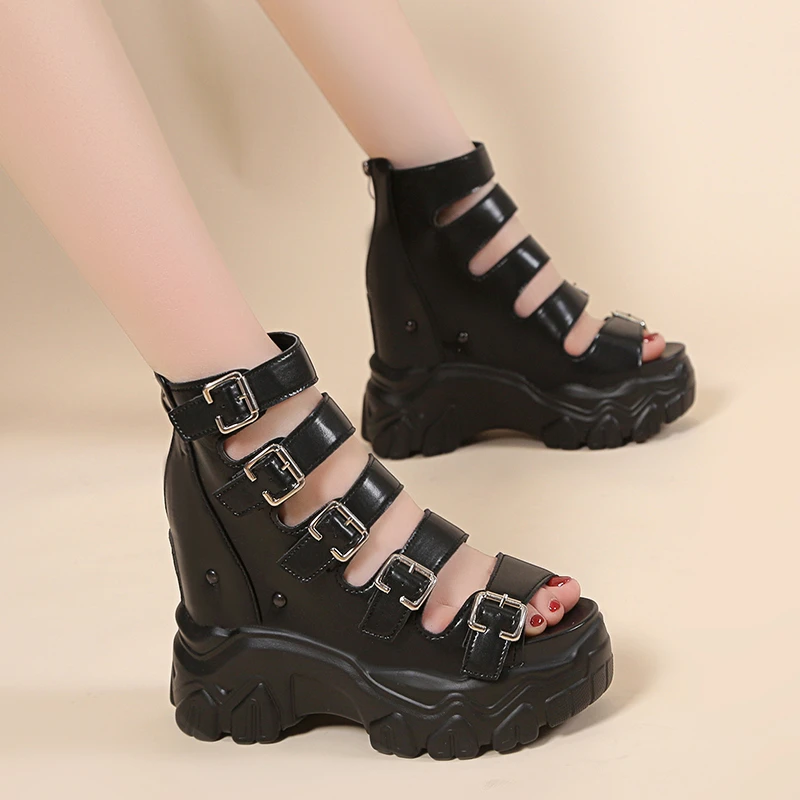 Women Gladiator Sandals Summer 6CM Ladies Beach Wedge Slippers New 2023 High Platform Chunky Hollow Buckle Shoes Sandalias Mujer