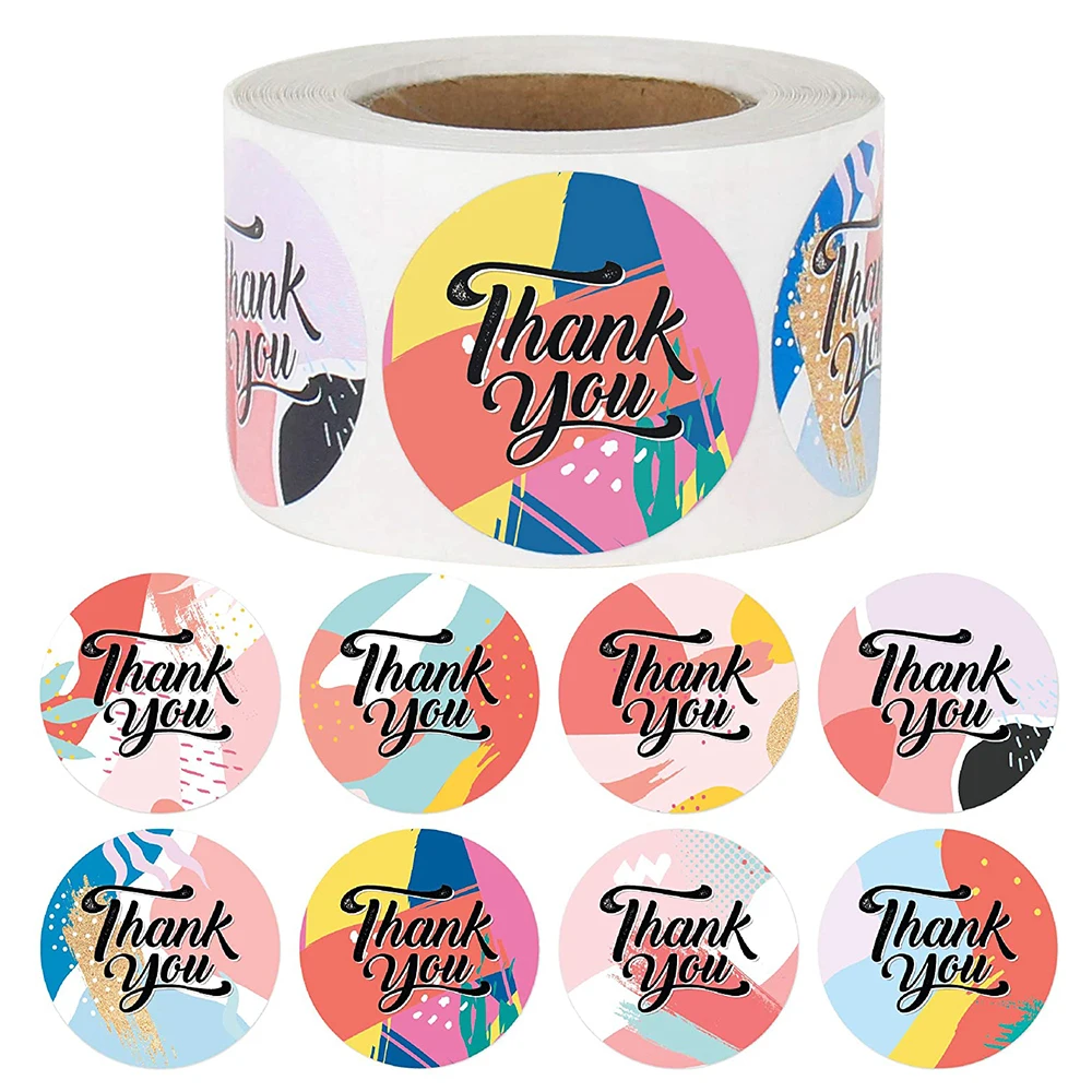 

500pcs Colorful Thank You Sticker 8 Designs Aesthetic Envelope Cards Packaging Wrapping Business Gift Sealing Labels Tag Decors