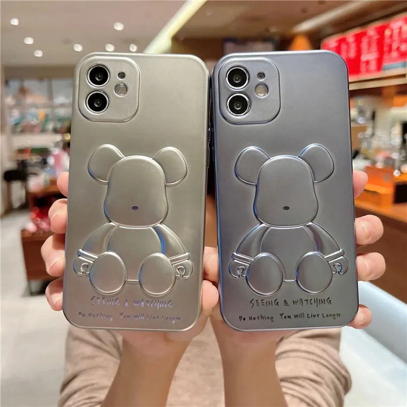 Роскошный чехол с медведем покрытием для телефона iPhone 13 12 11 Pro Max X XS XR 7 8 Plus SE 2020
