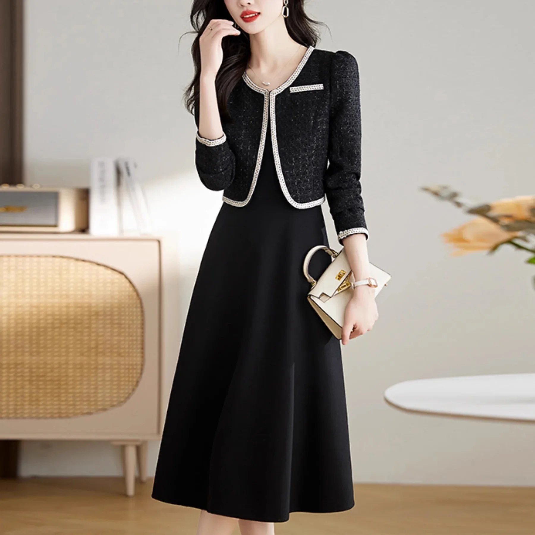 Роскошная твидовая куртка с длинными рукавами костюм-двойка женская одежда