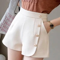 women summer high waist buttons chiffon shorts patchwork zipper black white office lady work wear female elegant shorts loose