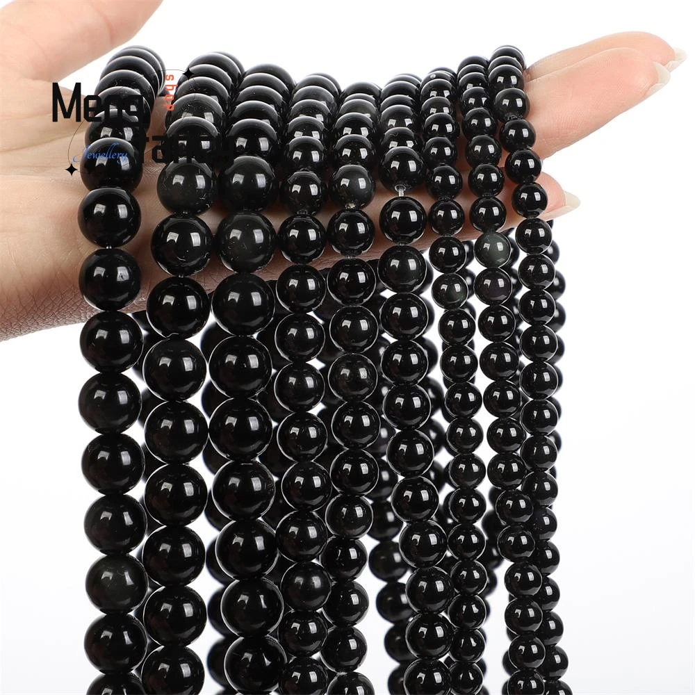 

Natural Obsidian Round Loose Spacer Bead For DIY Charm Bracelets Necklace Jewelry Amulet Accessories Rosary Festival Fine Gifts
