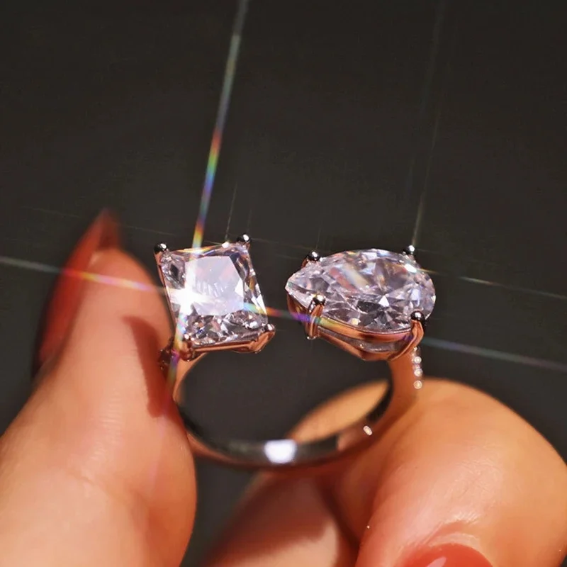 

Trendy Teardrop White Opening Ladies Ring Women Men Wedding Engagement Promise Eternal Jewelry Hot Sale Zirconia Women Jewelry