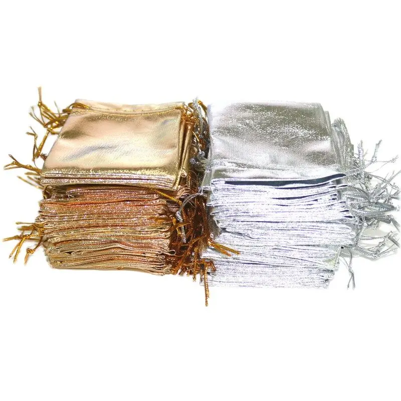 

100 шт. 7x9 см для упаковки ювелирных изделий, цвет серебристый, Золотой Фольга ткань бархатный мешок с кулиской пакетик для свадебных подарков