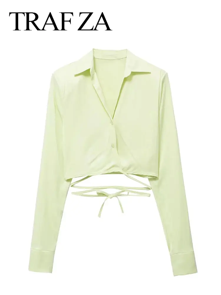 

TRAF ZA Women's Long Sleeve Low Neck Shirt Button Lapel Elegant Slim Street Casual Loose Shirt Office Temperament Clothing Top