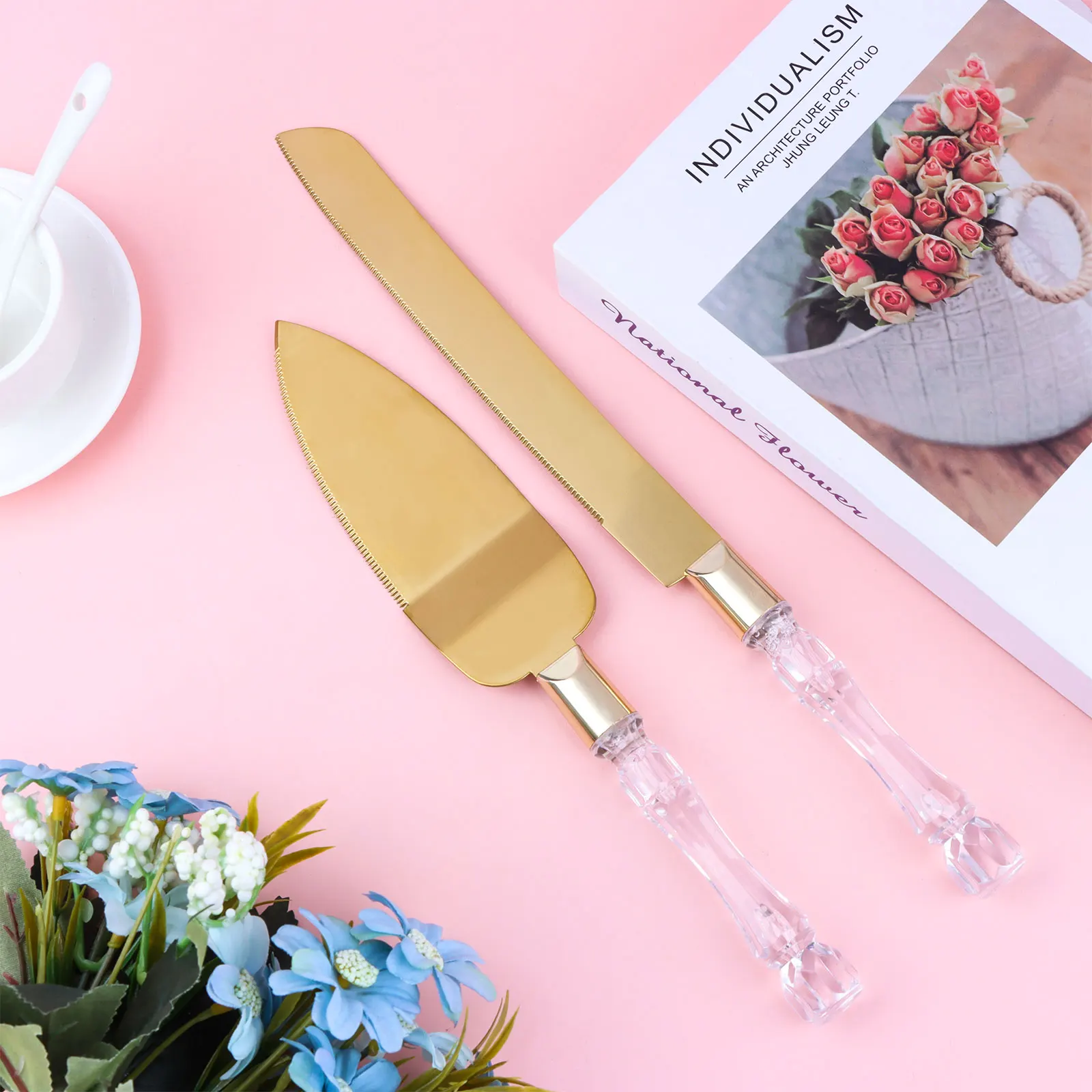 2Pcs Stainless Steel Cake Shovel Set Bread Pizza Knife Dessert Pie Fondant Divider Cutter Spatula Server Baking Tool for Wedding