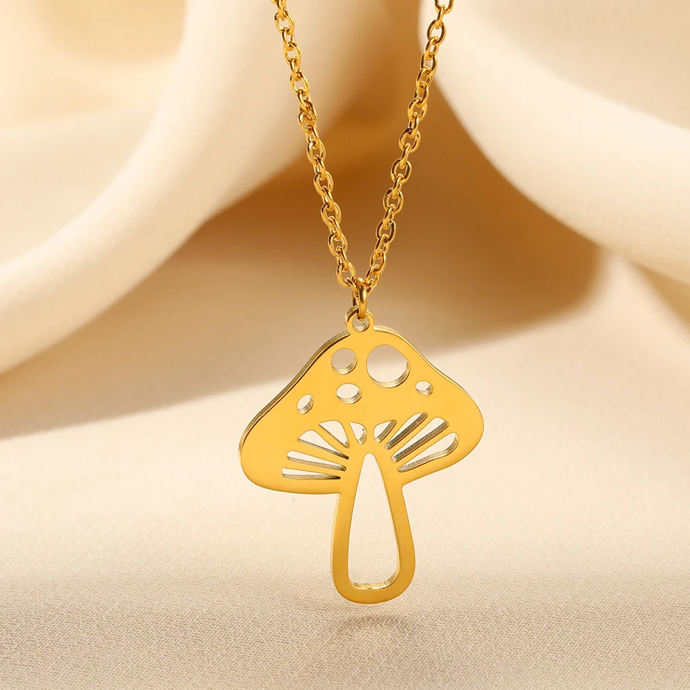 

Fashion Mushroom Pendant Necklace For Women Stainless Steel Clavicle Chain Simple Jewelry Gift Party Wholesale