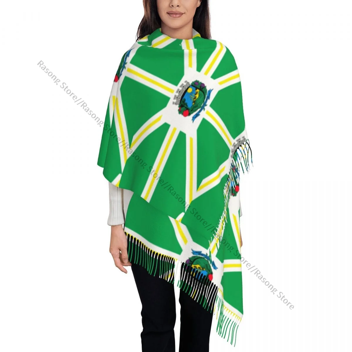 Шарф с кисточками большой размер 196*68 см зимняя теплая шаль из пашмины накидка