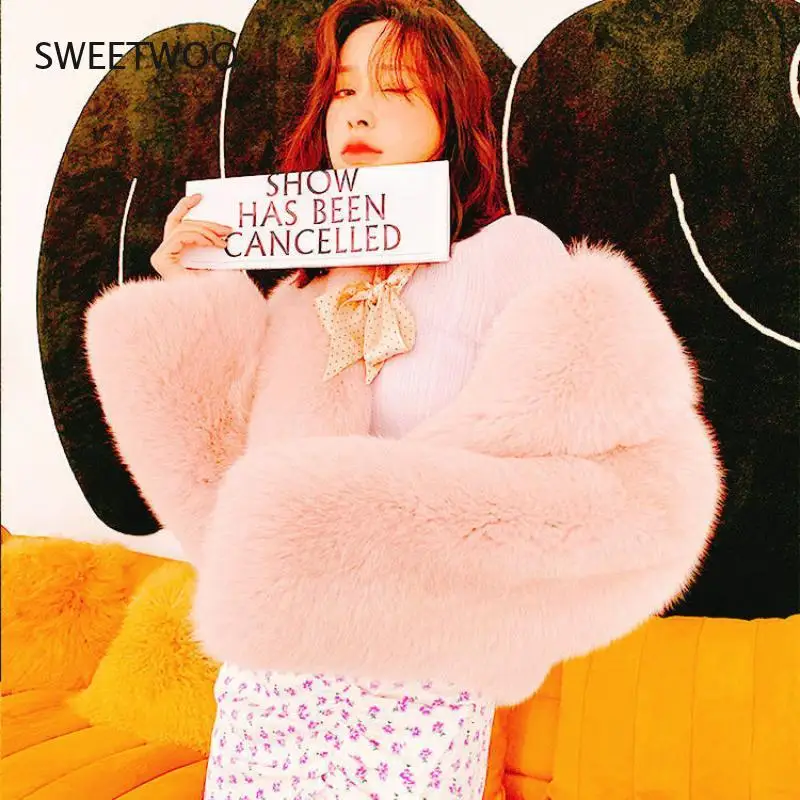 High Quality Faux Fox Fur Coat Women Winter Warm Long Sleeves Thick Fur Jacket Coat Female 2021 New Fashion Elegant Tops Slim