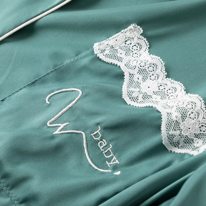 Women Sleepwear Pajamas Set Faux Silk Satin Pants Pijamas Lounge Wear Spring Casual Lace Summer New Nightwear Home Clothes