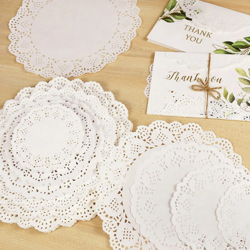 

100pcs White Round Lace Paper Doilies Multi Sizes Tableware Placemats Paper Mats for Wedding Birthday Party Table Decoration 7z