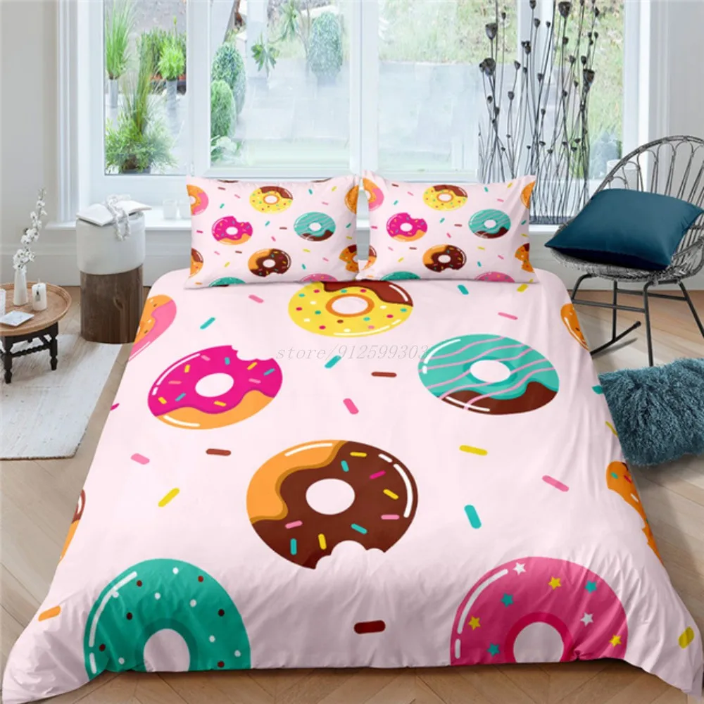 

Luxury 3D Pink Donut Cake Print 3Pcs Kids Bedding Sets Comfortable Duvet Cover Pillowcase Home Textile Single/Queen/King Size