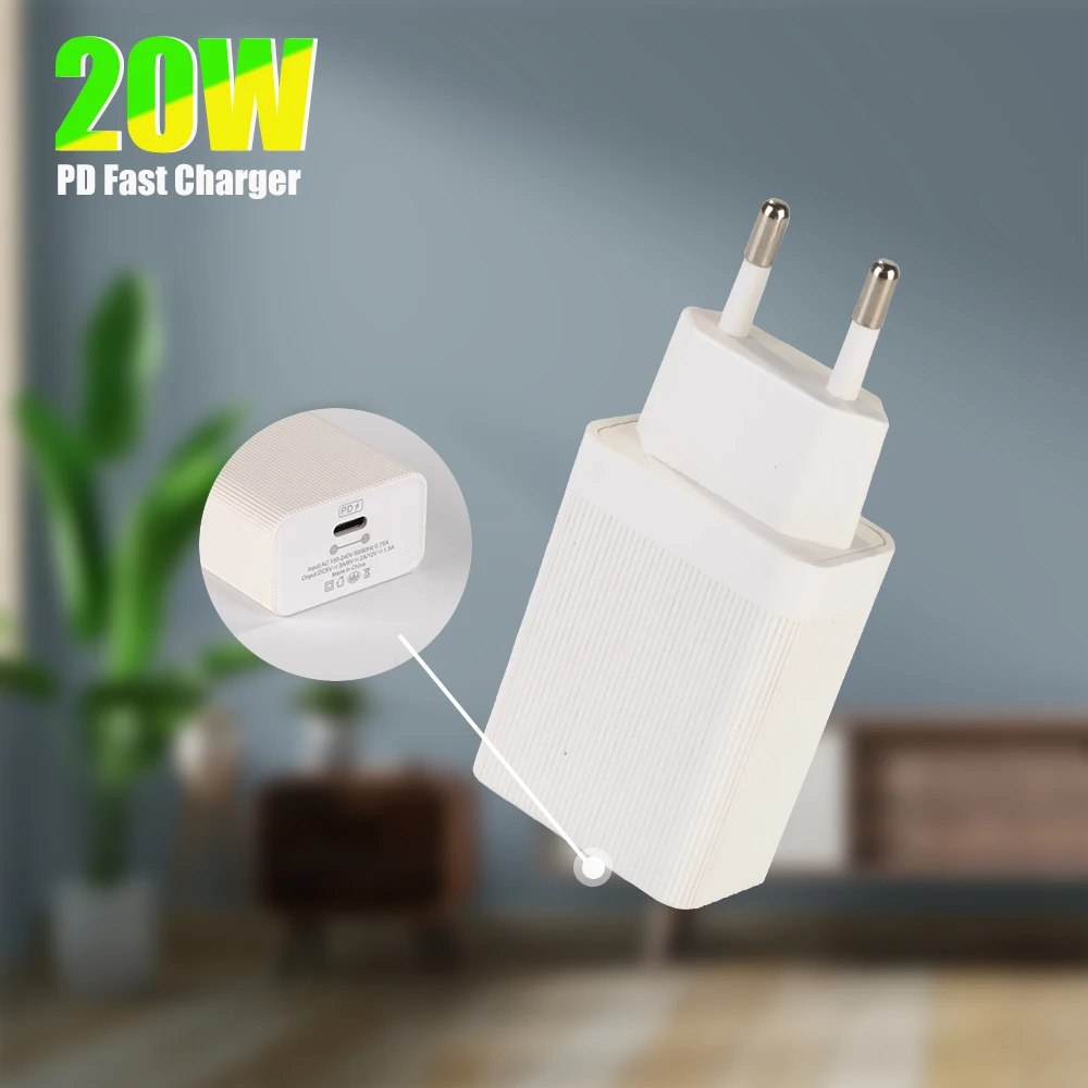 

PD 3.0 USB C Wall Charger 20W Fast Charging Adapter with Cable for iPhone 12 11 13 Pro Max Mini SE XR 8 7 6 Xiaomi Huawei Phone