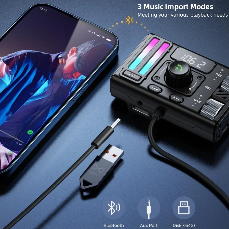 Беспроводной FM-передатчик BT5.3 высокие басы звуковые эффекты qc3.0 + pd20w быстрая