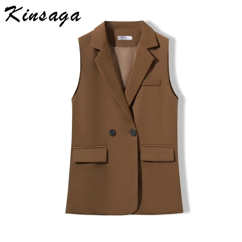 Дизайнерский кофейный пиджак жилет с двумя пуговицами корейский кардиган без