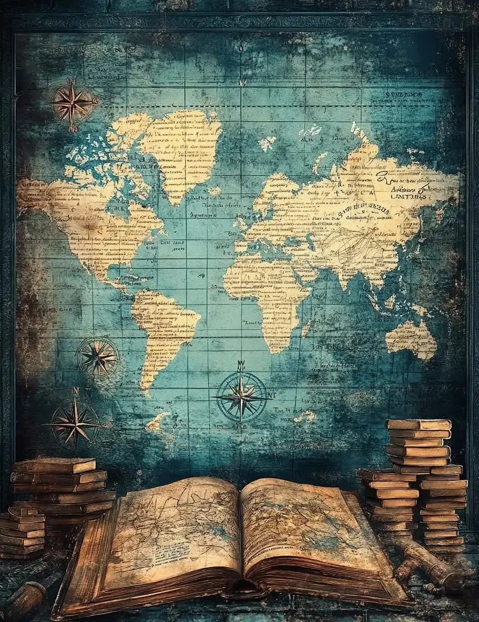 

Абстрактная карта сокровищ океана на холсте