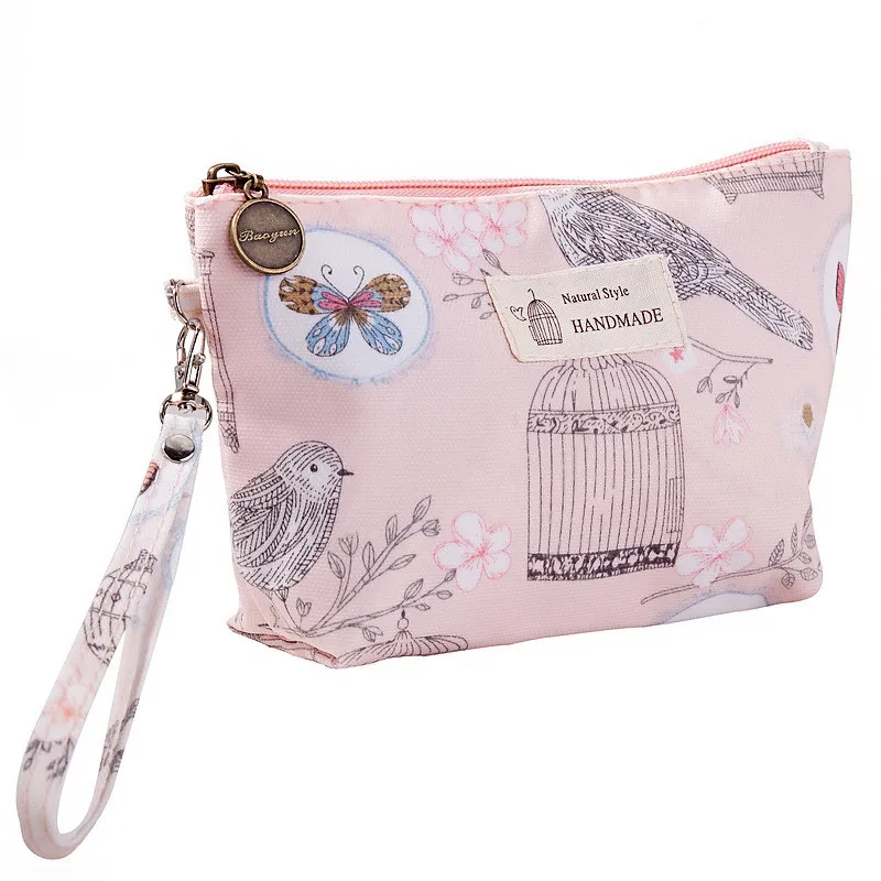 

Polyester Rose Flower Bird Pattern Women Cosmetic Bag Toiletries Storage Organize Waterproof MakeUp Bag Portable Wash Bag
