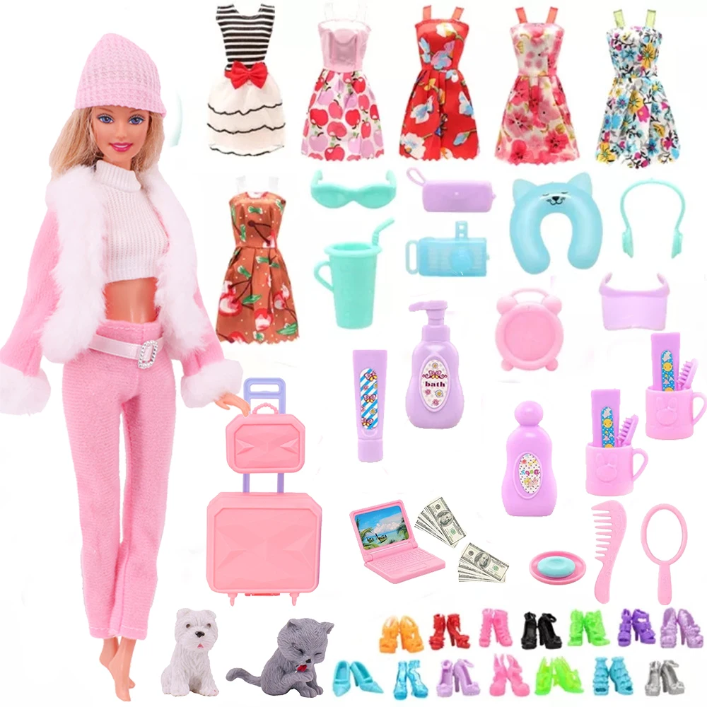 

Barbies Travel Accessories Clothes Jewelry Suitcase Dollar Mini Cosmetics Computer For 11.8 Inch Or 1/6 BJD Blythe Girls Toys