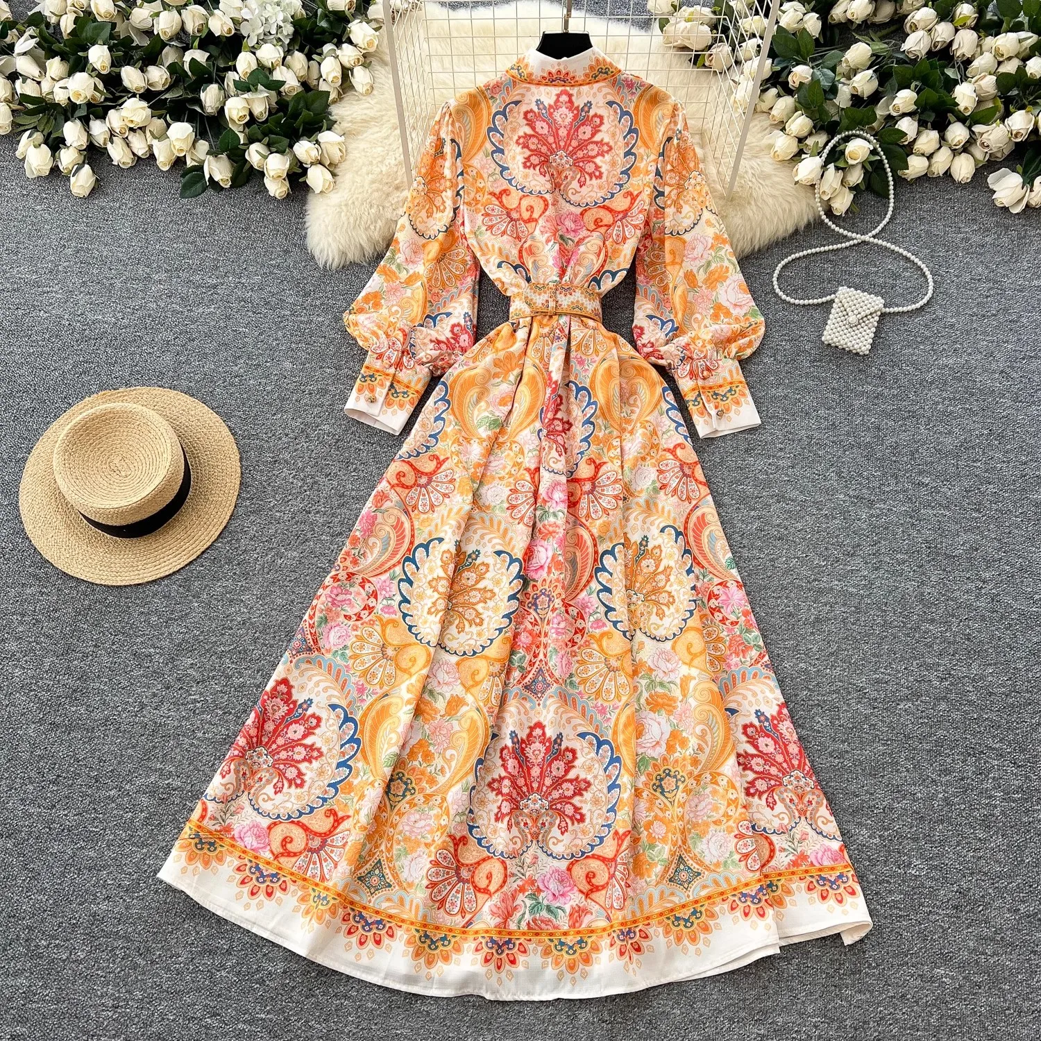 Лето-Осенний праздник мусульманская шифоновая классическая рубашка с цветочным