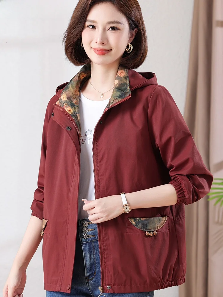 Middle-Aged Mom Loose Casual Hood Short coat Women 2024 Spring and Autumn New Small Temperament Younger Jacket