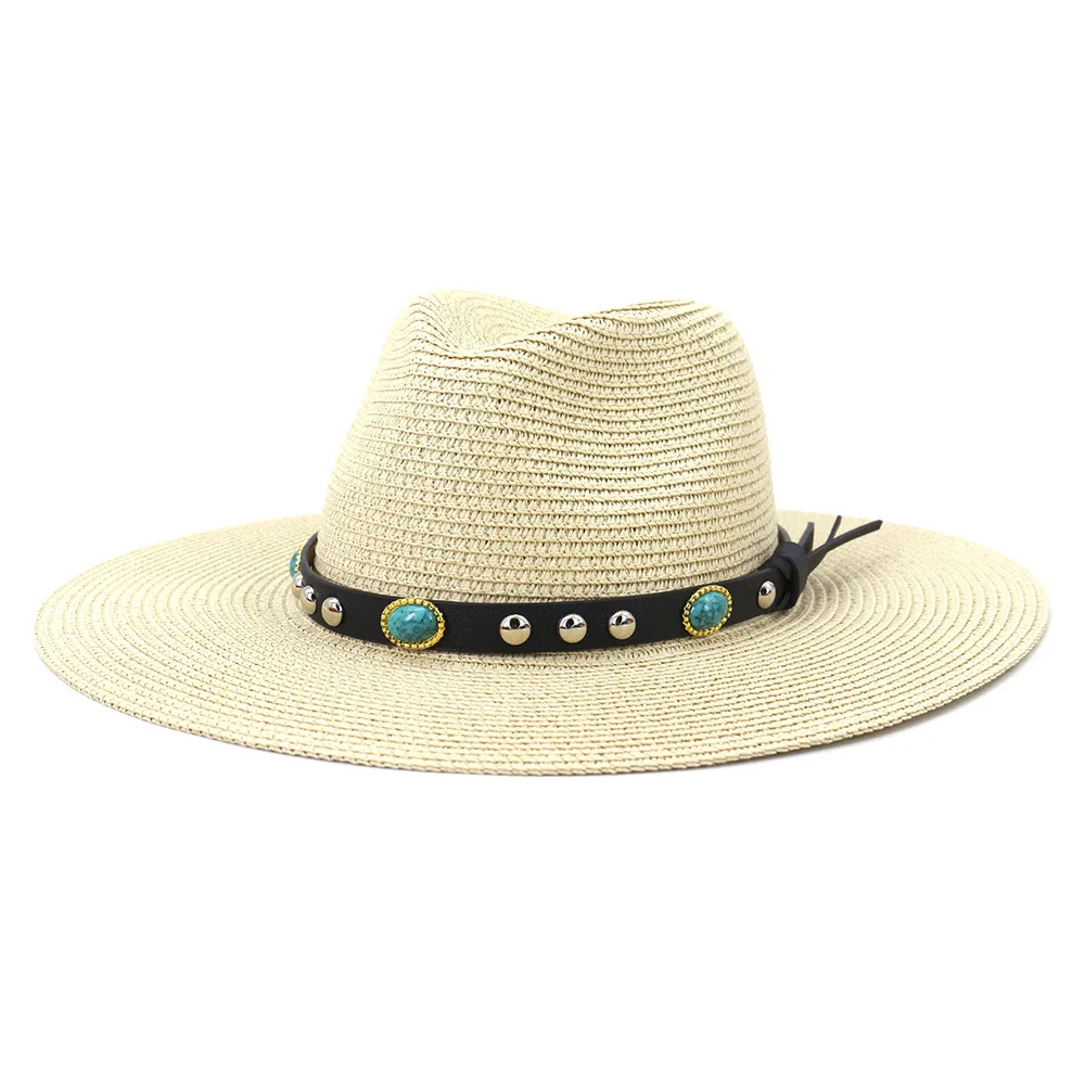 

2021 New High Quality Spring Summer British Jazz Panama Woolen Felt Fedora Hat Sun Protection Outdoor Beach Straw Hat