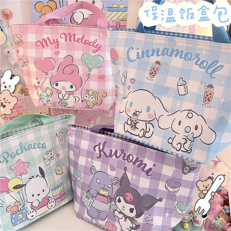 Kawaii Sanrio Anime serisi mymelody Cinnamoroll Kuromi sevimli moda yaratıcı el taşıma öğle yemeği tutmak ısı koruma saklama çantası