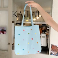 heart pattern embroidery women shoulder bag large capacity female canvas shopper handbags sweet girls love casual tote book bags
