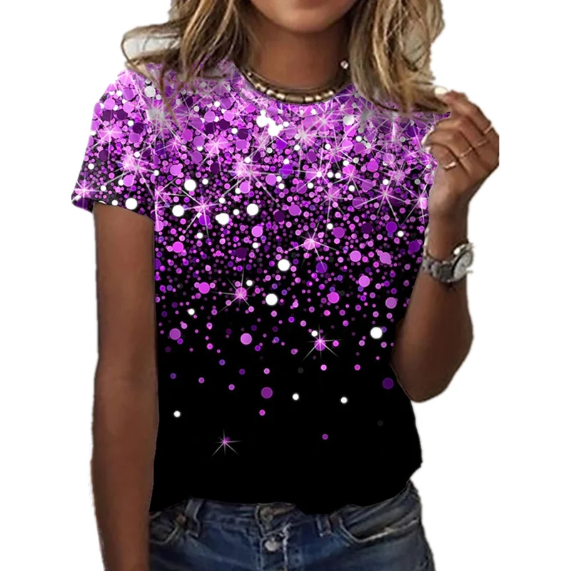 

Summer New Women's 3D Printing Starlight Casual T-Shirt 2022 Harajuku Quick Dry Polyester O-Neck Pattern Top Clothes