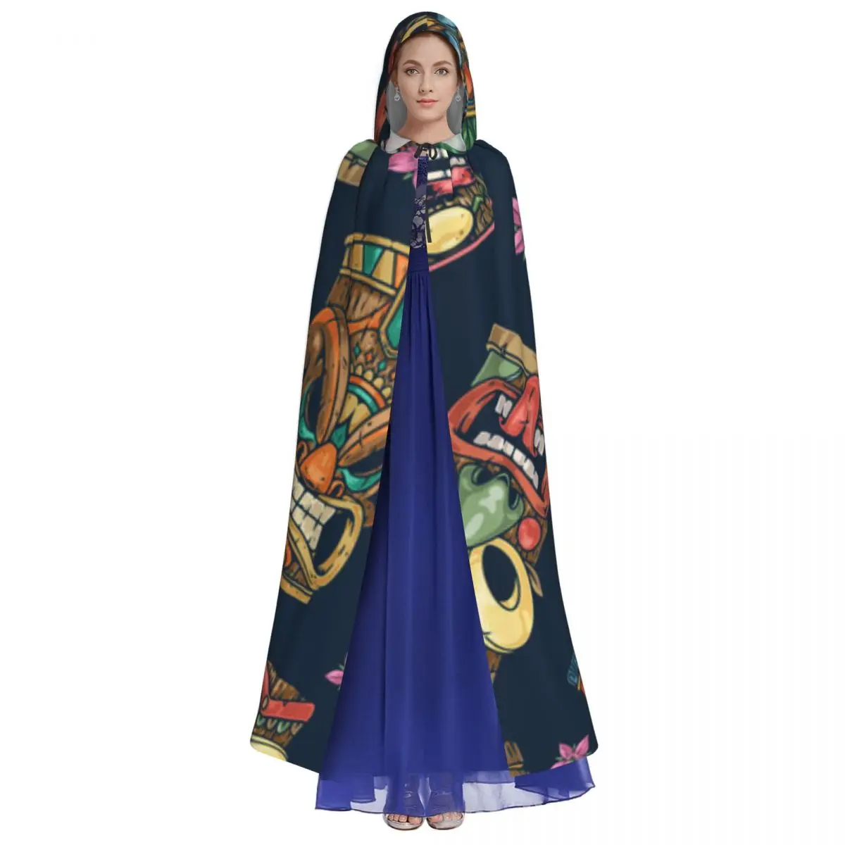 Косплей средневековые костюмы тики маски Красочный рисунок с капюшоном длинные