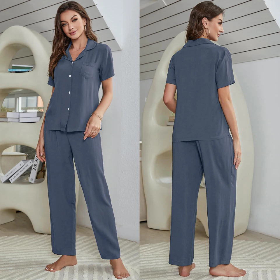 Летняя женская одежда для сна костюм-тройка рубашка на пуговицах с короткими