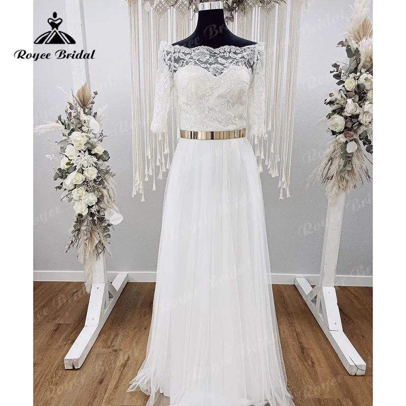 

Женское свадебное платье до пола, кружевной лиф с открытыми плечами и рукавом 2022