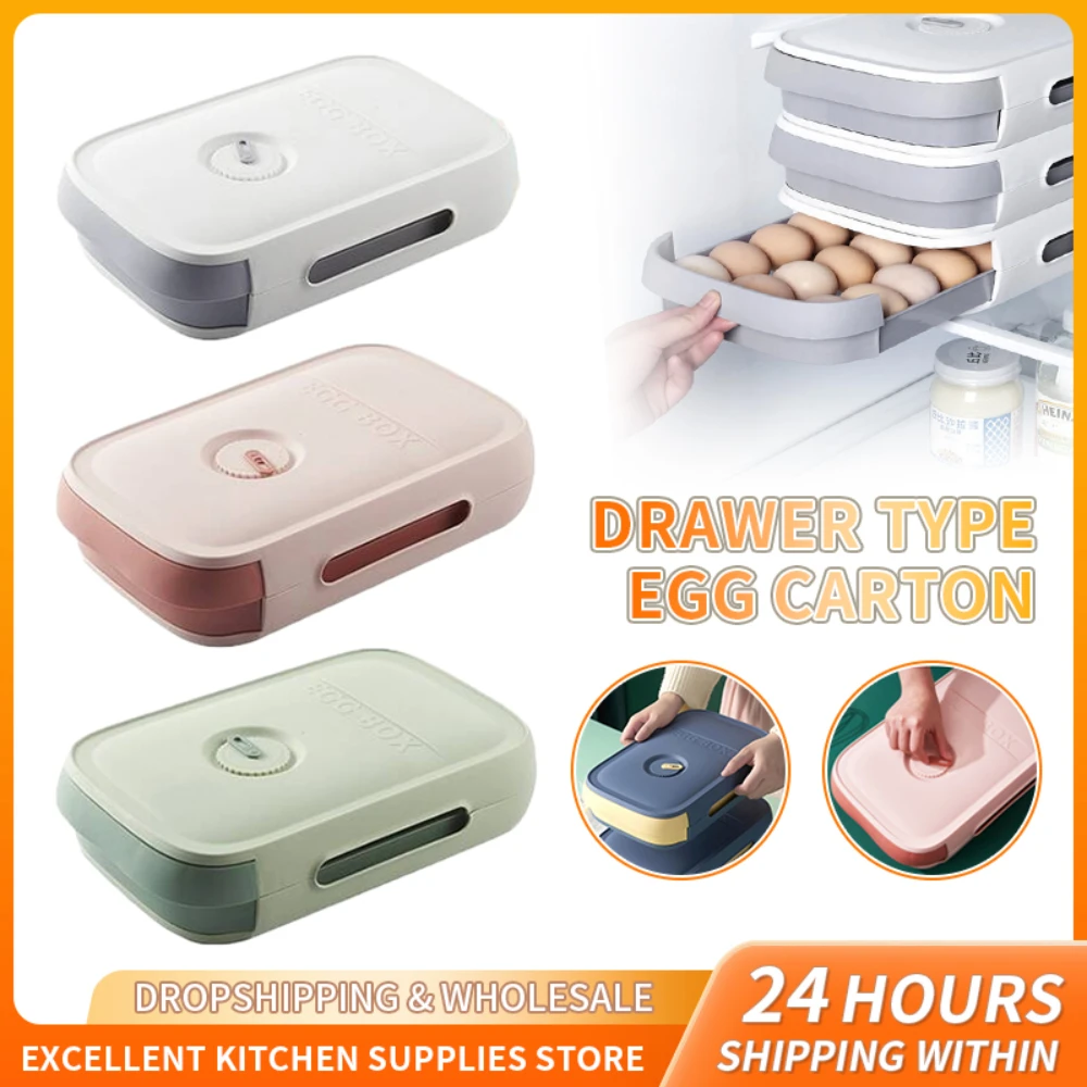 

Drawer Type Egg Storage Box Stackable Automatic Rolling Egg Fresh Keeping Organizer Space Saver Egg Storage Box Kitchen Tools