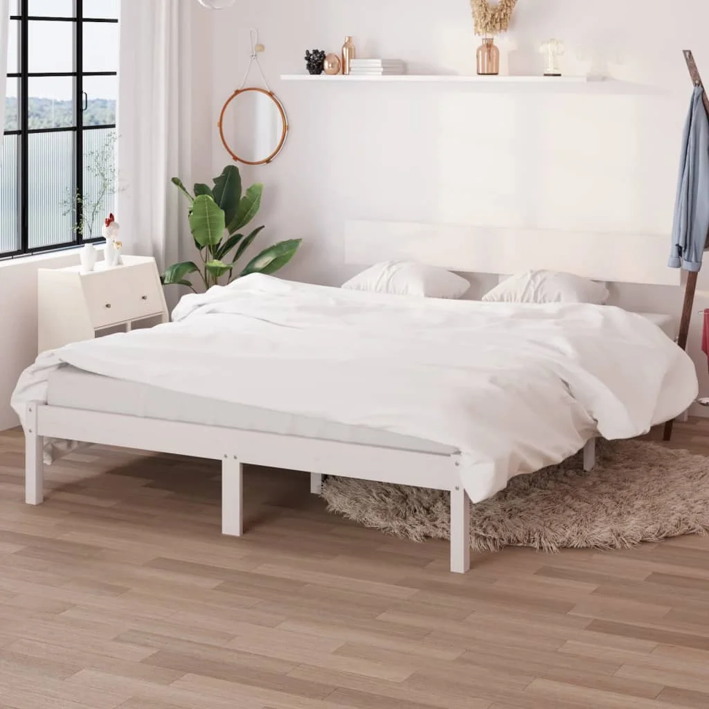 

Bed Frame, Solid Pinewood Bed, Bedroom Furniture 160x200 cm White