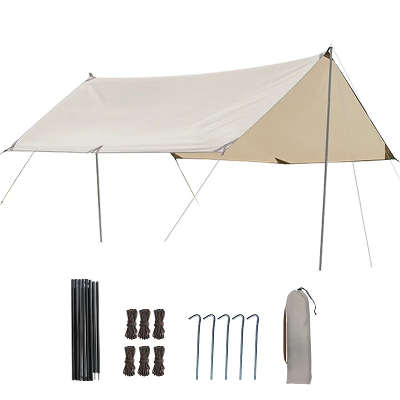 Outdoor Camping Tarp Tent Silver Coated Canopy Sunscreen and Rainproof Shade Ultra-light Portable Picnic Camping Equipment