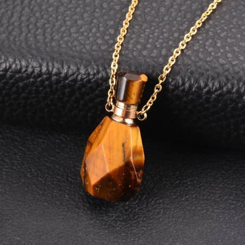 Ожерелье тигровый глаз с синим/зеленым кристаллом кошачий из натурального камня