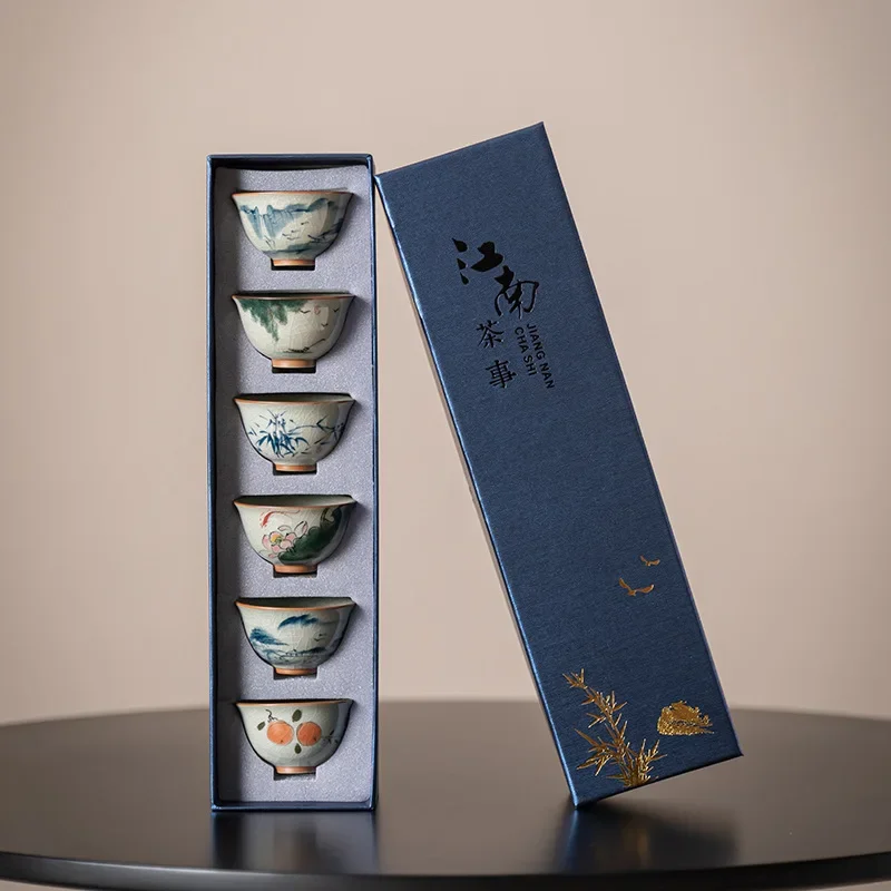 

Geyao Чайная чашка Набор из 6 чашек Ручная роспись Чайный сервиз Кунг-Фу Керамическая мастер-чашка Подарочная коробка Чайная чашка Деловой подарок