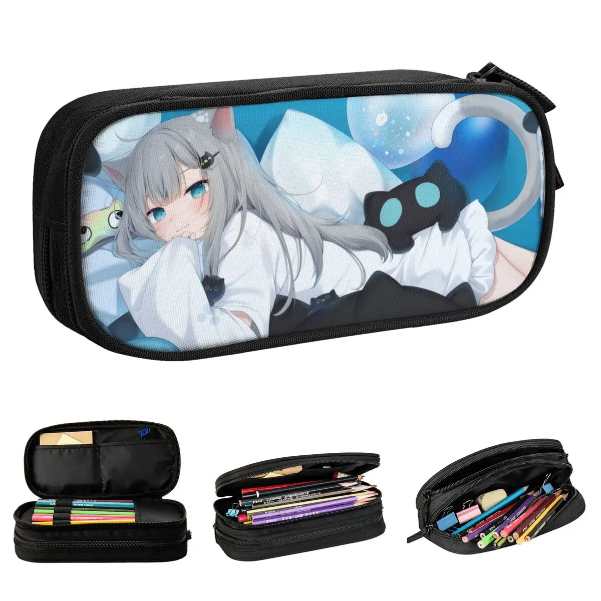 

Anime Girls Nacho Neko Virtual Cat Amashiro Natsuki Pencil Case Pen Box Bag Student Large Storage School Supplies Pencil Box