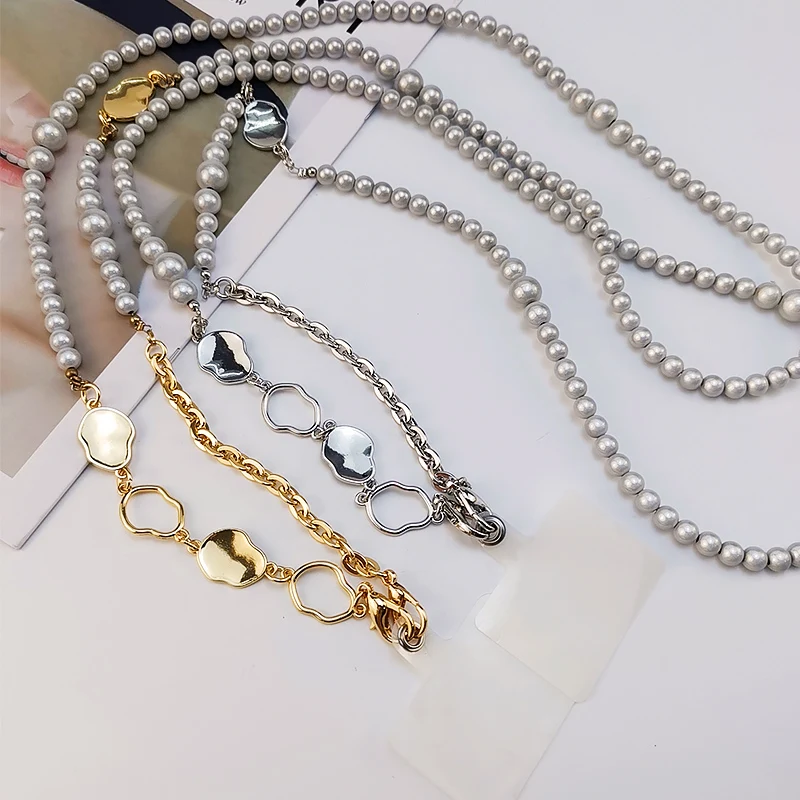 

Crossbody Chain Metal Phone Clip Chain Long Pearl Lanyard Anti-lost Backpack Type Women's Diagonal Lanyard Mobile Phone Lanyard