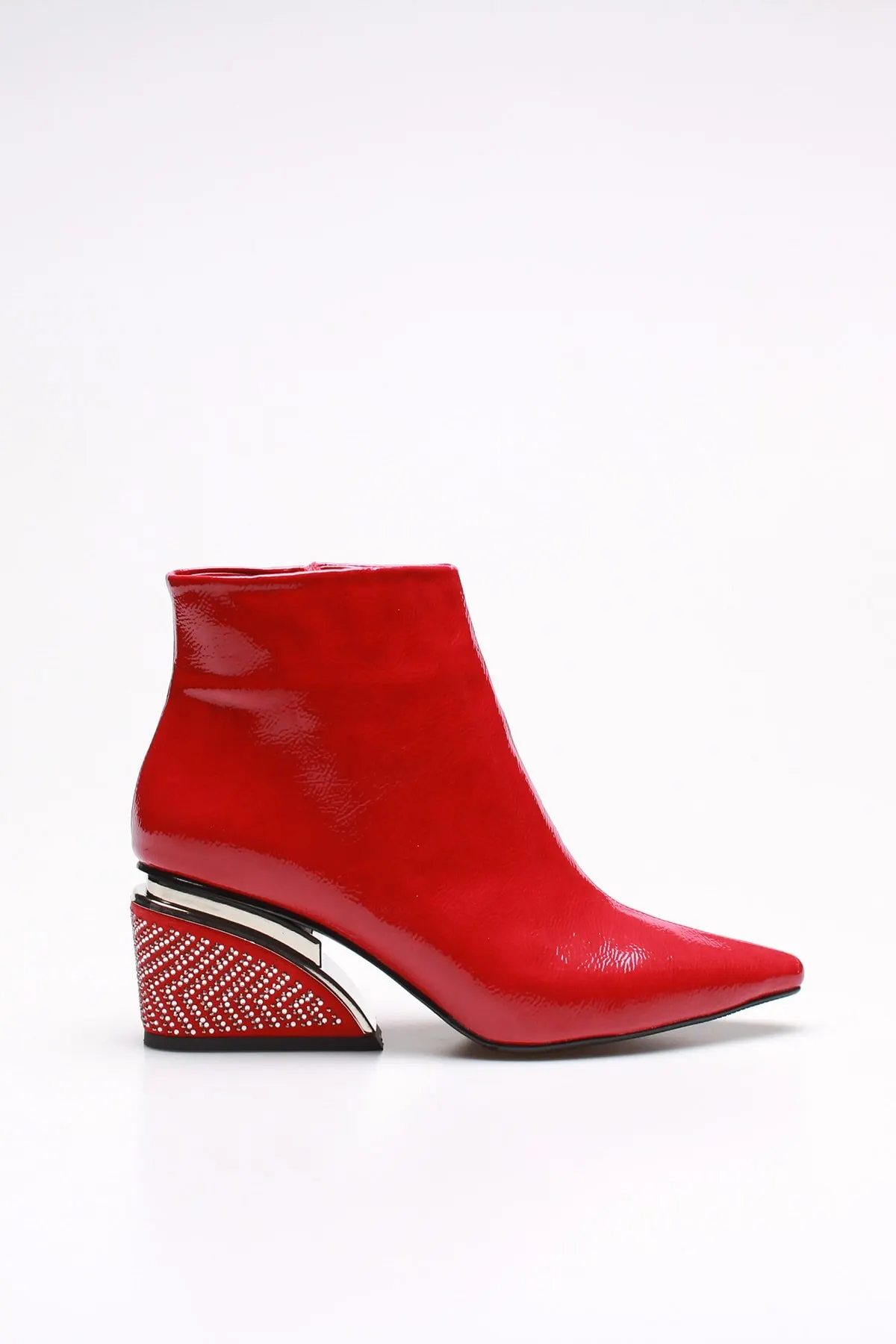 

Fashion Style Red Patent Leather Stone Boot Boots & Bootie