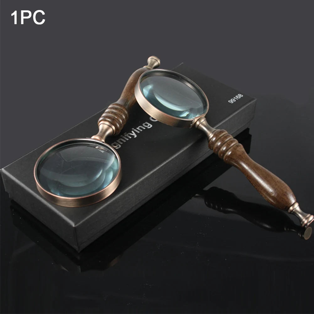 

70mm 10X Hobby Antique Elder Handheld Wood Handle Books Magnifier Portable For Reading Inspection Magnifying Glass Map Handcraft