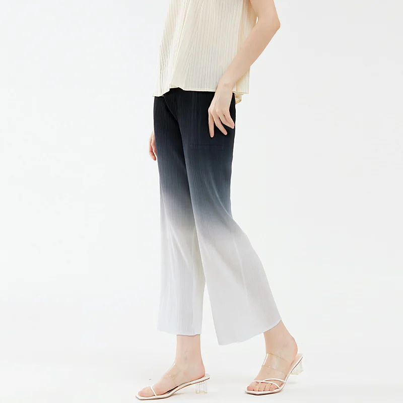Miyake summer new 2022 fashion women's casual all-match straight-leg pants gradient color pleated pants women