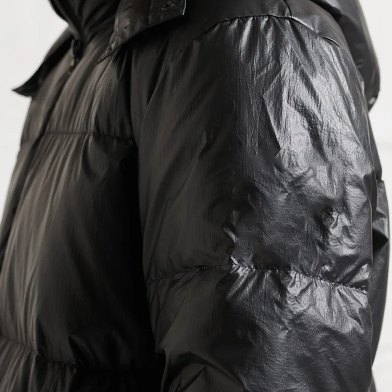 LUCLESAM Men's Cotton Padded Coat Hooded Thicked Long Winter Coat for Man New Large Size Male Warm Black Windbreaker Jackets