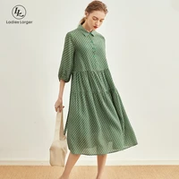 100 mulberry silk slim waist dress for women 2022 summer temperament ladies mid length plus size m xxl floral long skirt